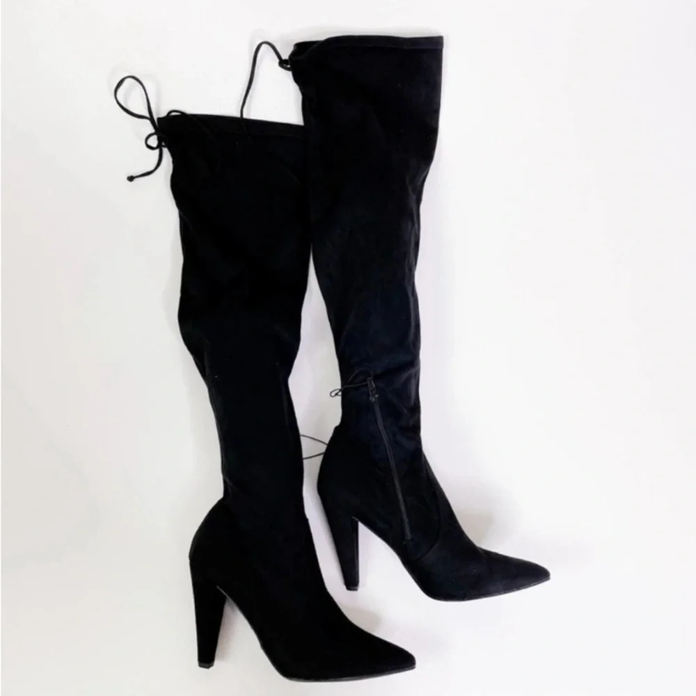 French Connection Jordan Cone Heel Lace Up Over The Knee Boots Black siz…